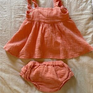 Kids Peach Dress and Bloomers Set
